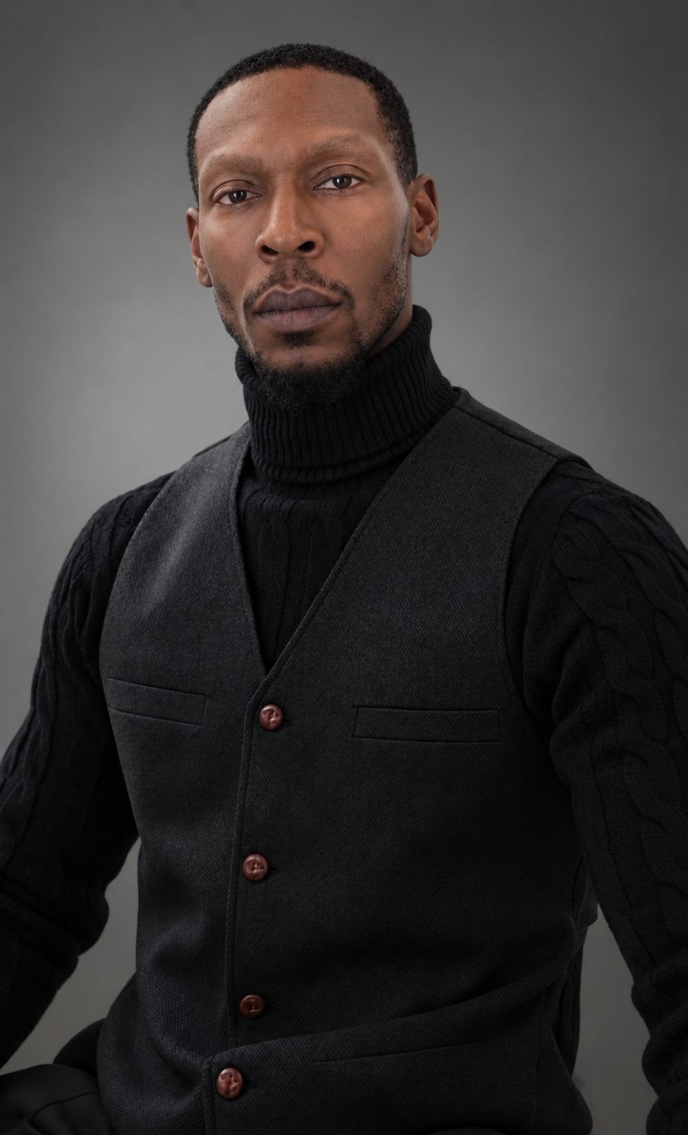 Midnight Blue Herringbone Tweed Vest
